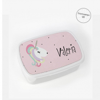 fiambrera de plástico personalizada con el diseño de un Unicornio