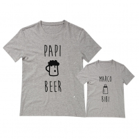 camiseta personalizada para papi e hijo, uno con BIBI y el otro con la BEER