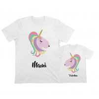 camisetas personalizadas iguales para mamá e hijas con el diseño de un unicornio