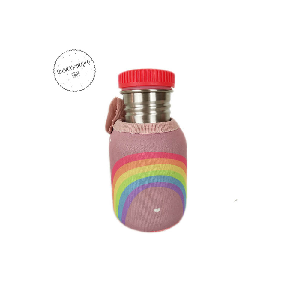 Botella Acero Personalizada Arco Iris Tapón Rojo