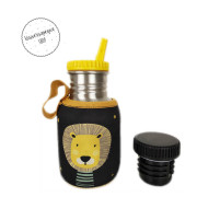 Botella Acero Personalizada León Negro con pico anti goteo