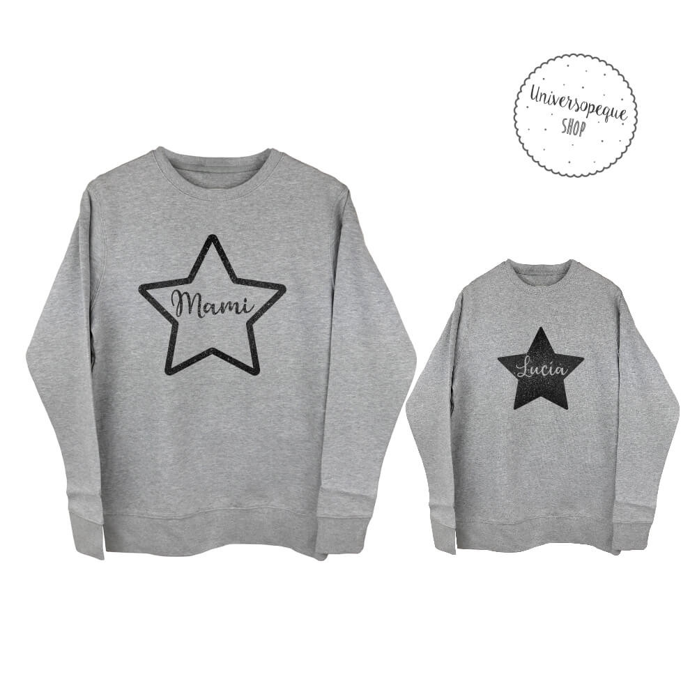 sudaderas grises estrella purpurina negra