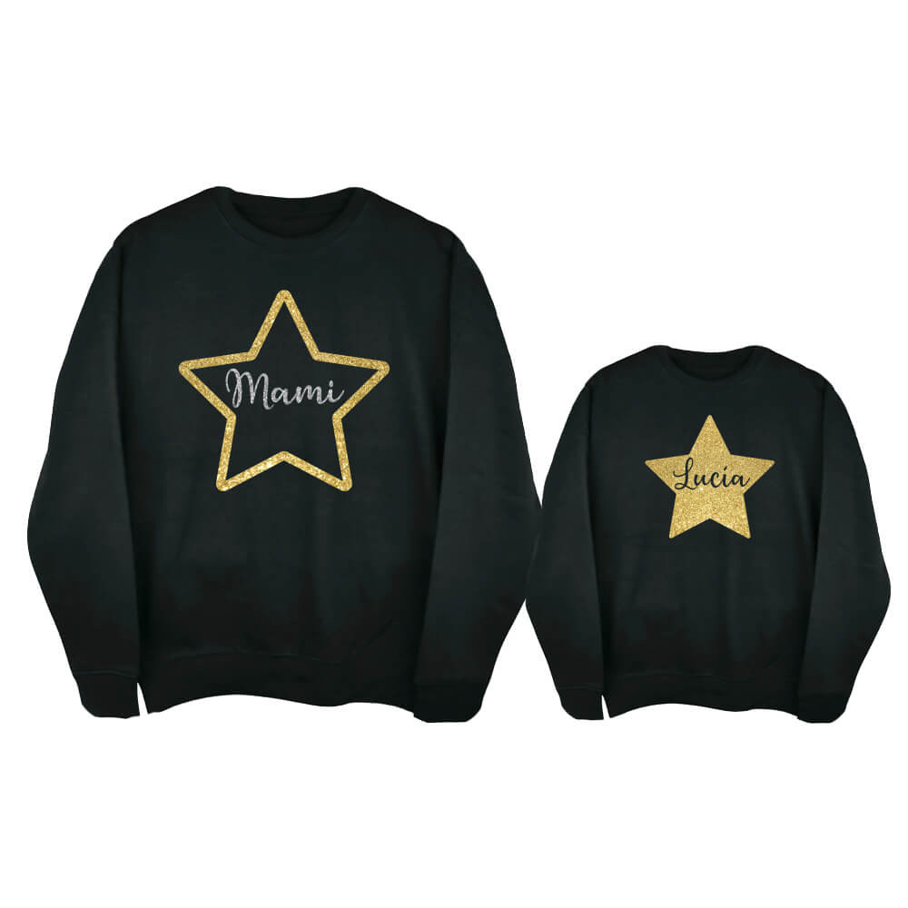 sudaderas negras con estrella dorada purpurina