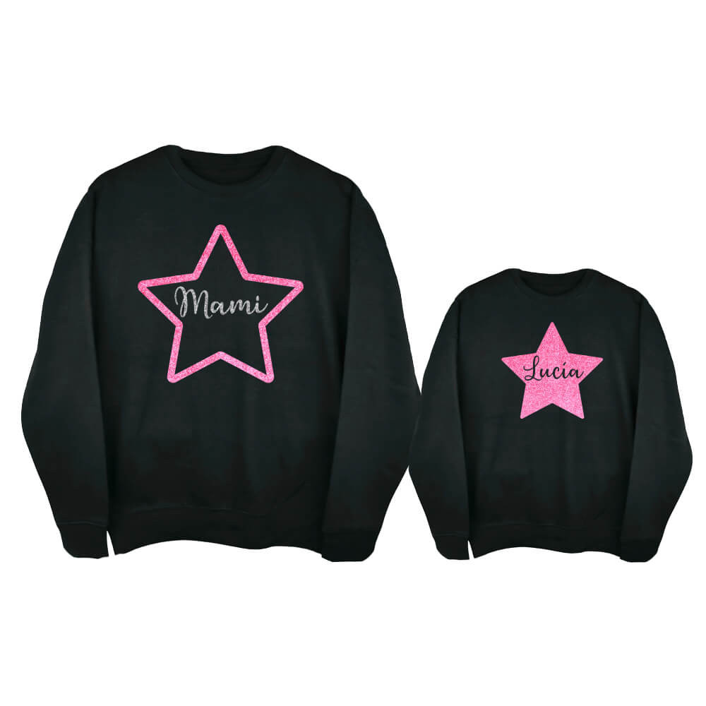 sudaderas negras estrella purpurina rosa