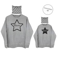 sudaderas grises con braga para el cuello y estampado estrella negra