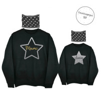 sudaderas negras con estrella plata de purpurina y braga para el cuello