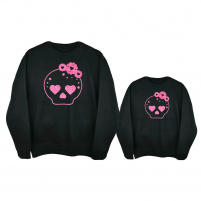 sudaderas negras con calavera rosa purpurina