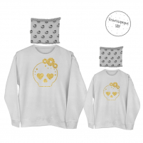 sudadera blanca con glitter dorado y raga para el cuello