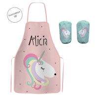 delantal unicornio con manguitos a juego