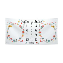 Manta Cumple Mes para Gemelos Flores