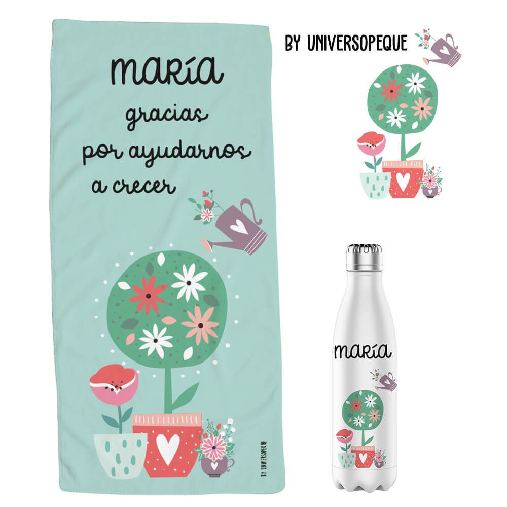 pack plantita toalla y botella