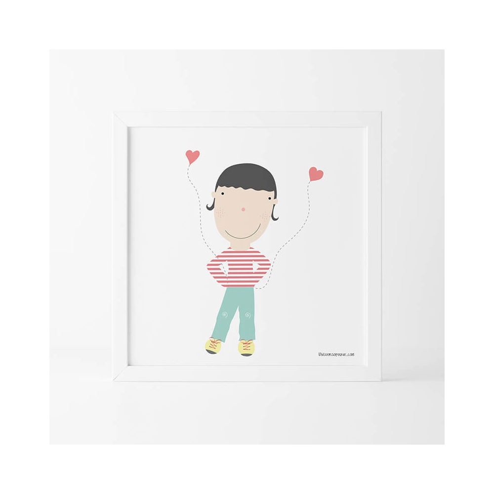 Lámina Infantil Niño con Corazones cuadro infantil decorativo para la habitación del Bebé o Niño