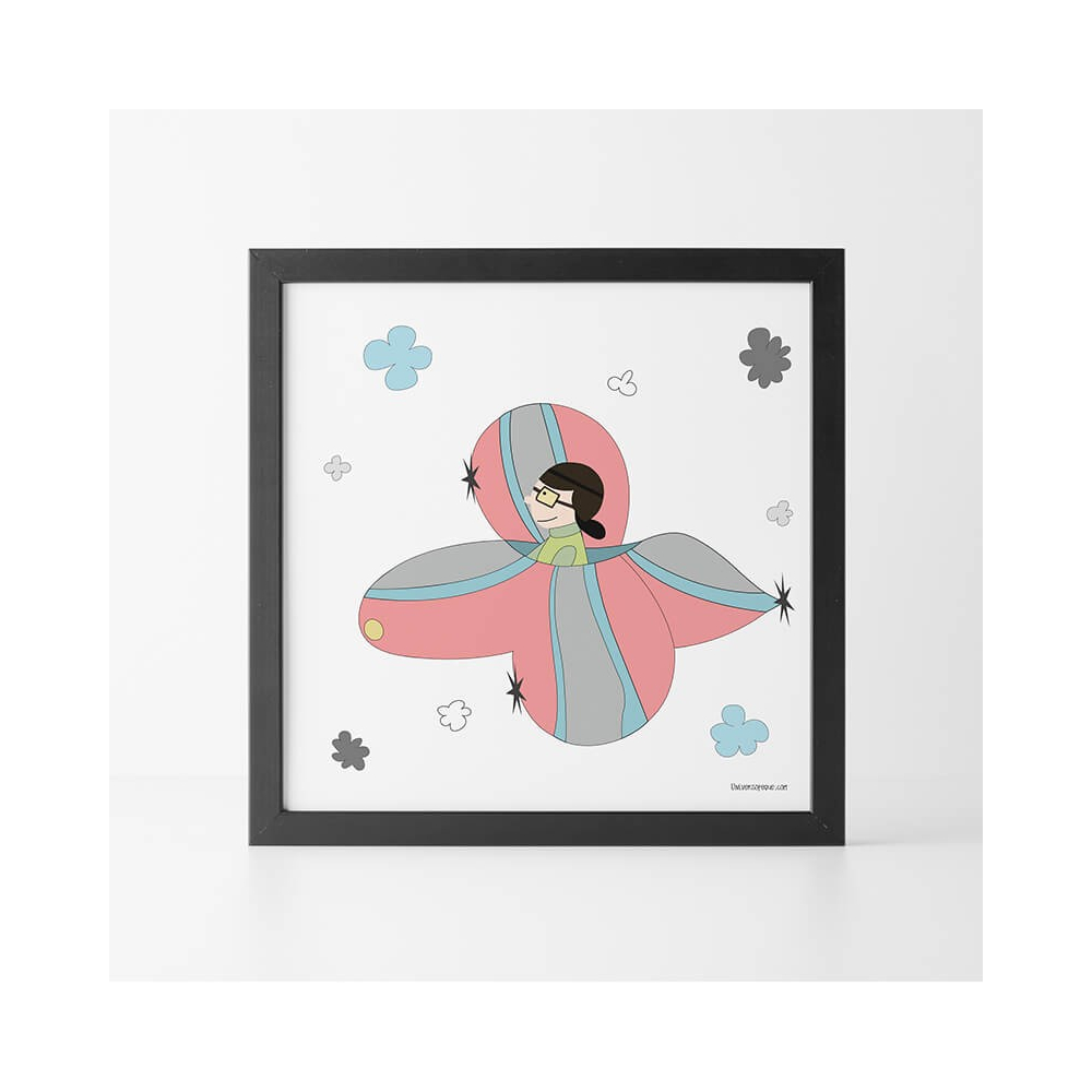Lámina Infantil  Niño Aviador cuadro decorativo habitación Bebé o niño