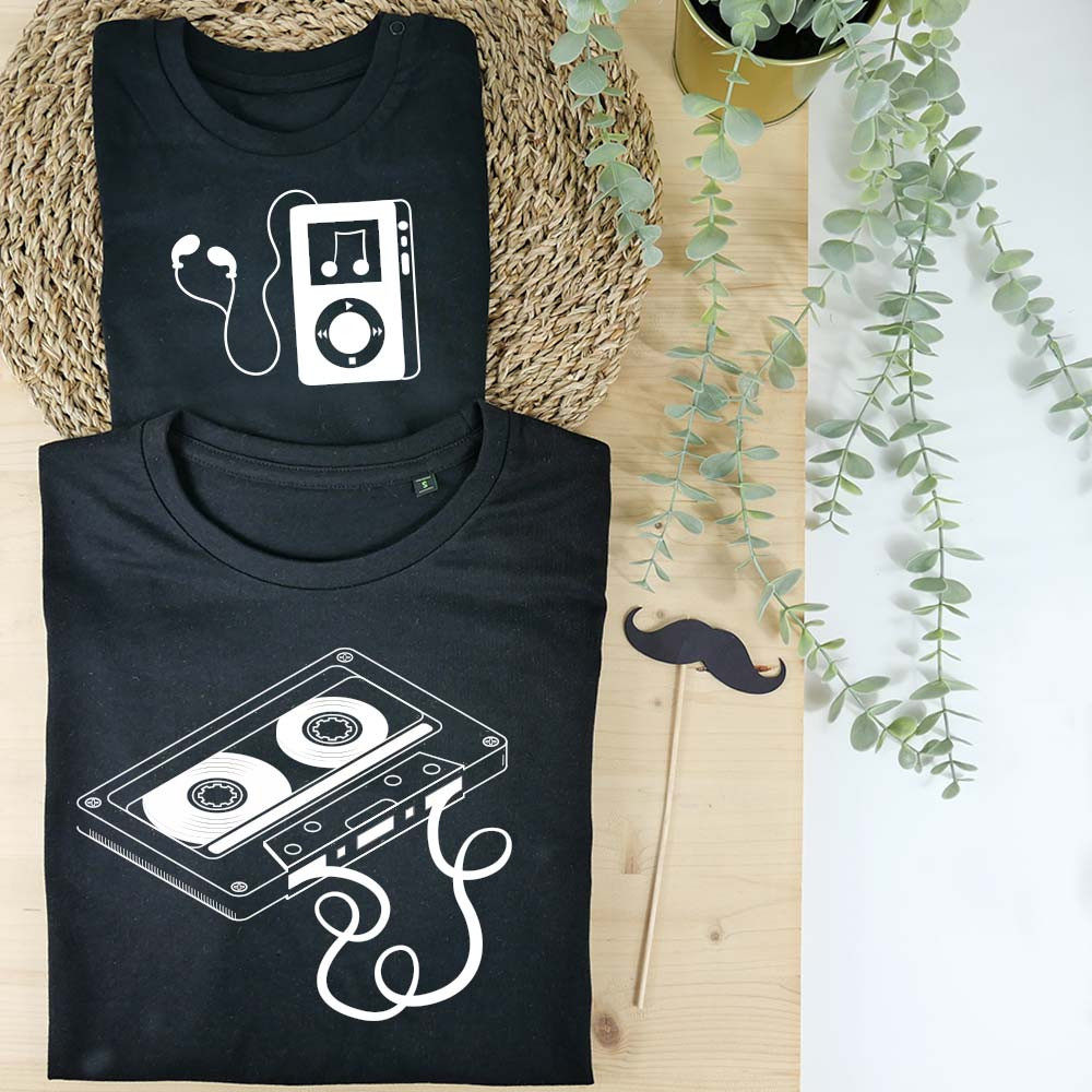 camisetas negras casete ipod