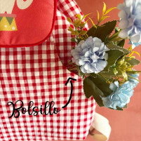 mochila vichy roja bolsillo